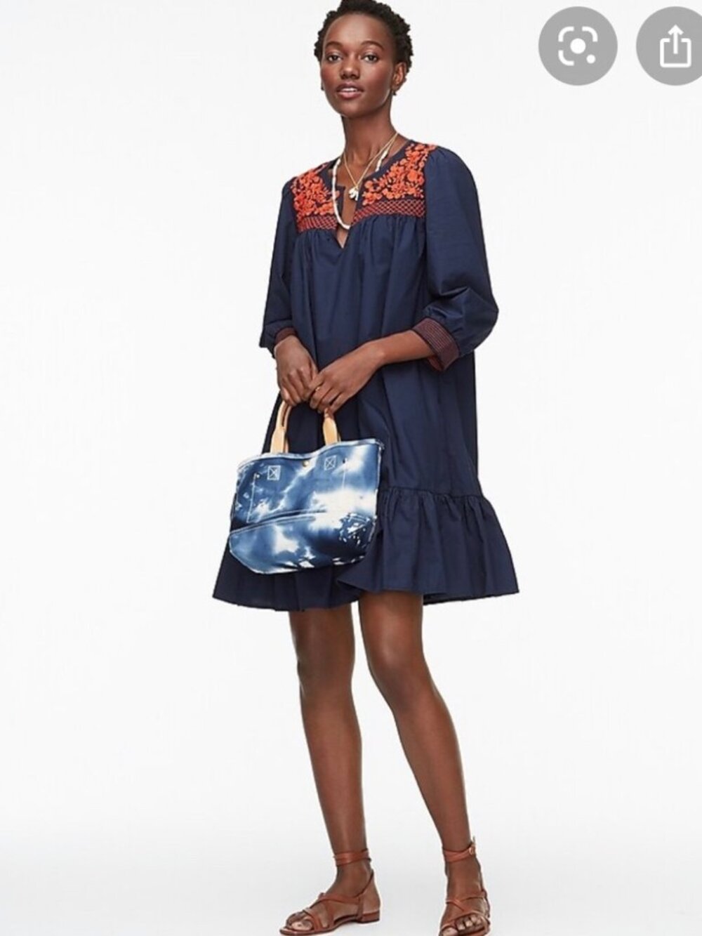 J.Crew Navy Dress with Orange Embroidery – Ruffled Hem | XL | $40
